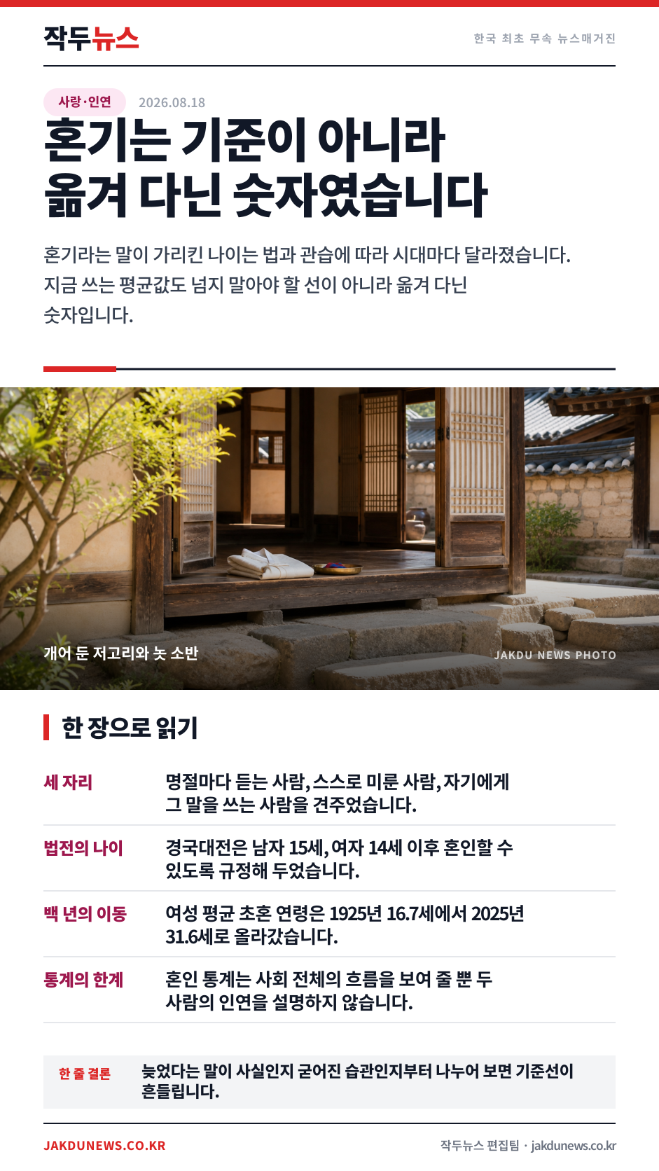 혼기가 지났다는 말을 들은 세 자리 — 그 말이 재던 나이는 따로 있었습니다 · 한 장 요약 카드 · 2026-08-18
