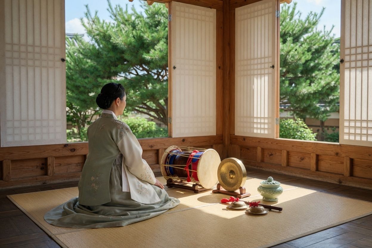 굿판의 소리 — 장구와 징이 먼저 자리를 잡습니다 · 본문 중간