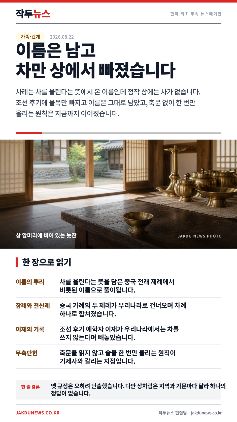 차례상에 차가 없는 이유 — 이름과 상이 갈라진 자리 · 한 장 요약 카드 · 2026-08-22